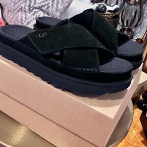 UGG Women's Black Suede Goldenstar Cross Slide